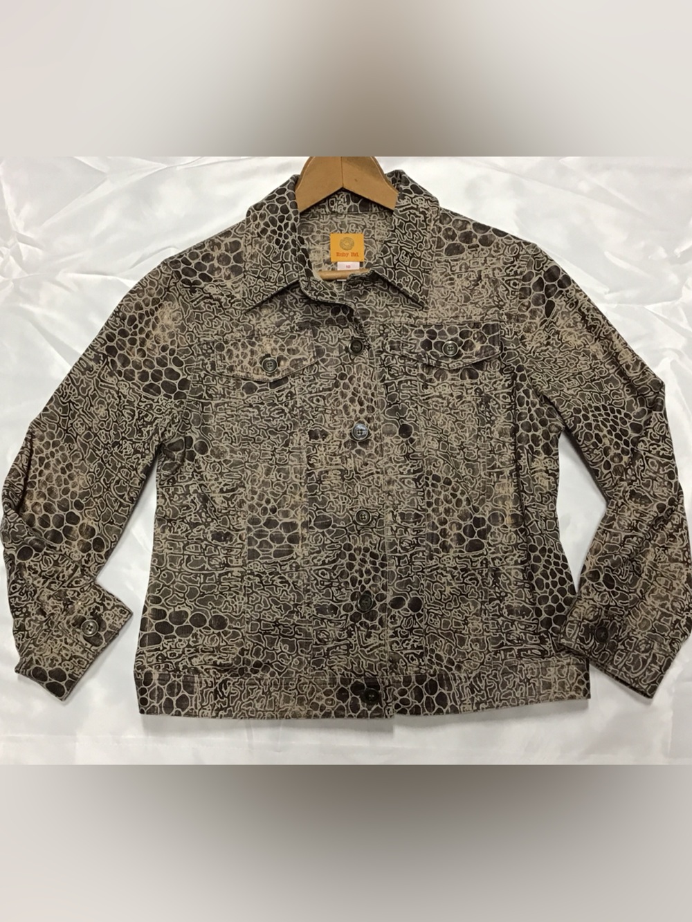 Ruby Rd. Taupe Animal-Print Jean Jacket